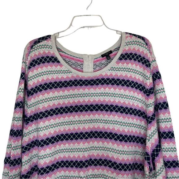 Talbots Ivory/Pink Multi Long Sleeve Argyle/Fair Isle Full Back Zip Sweater 3X - Picture 4 of 9